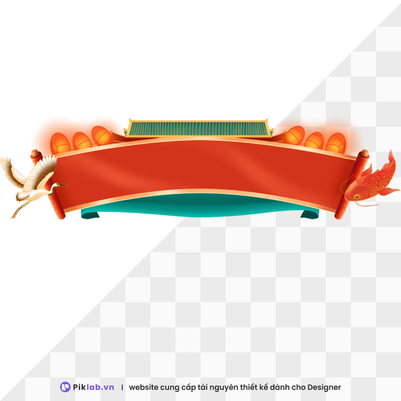 Design resource Traditional orange green title frame happy new year tet holiday isolated on transparent trang trí tiêu đề PNG tết